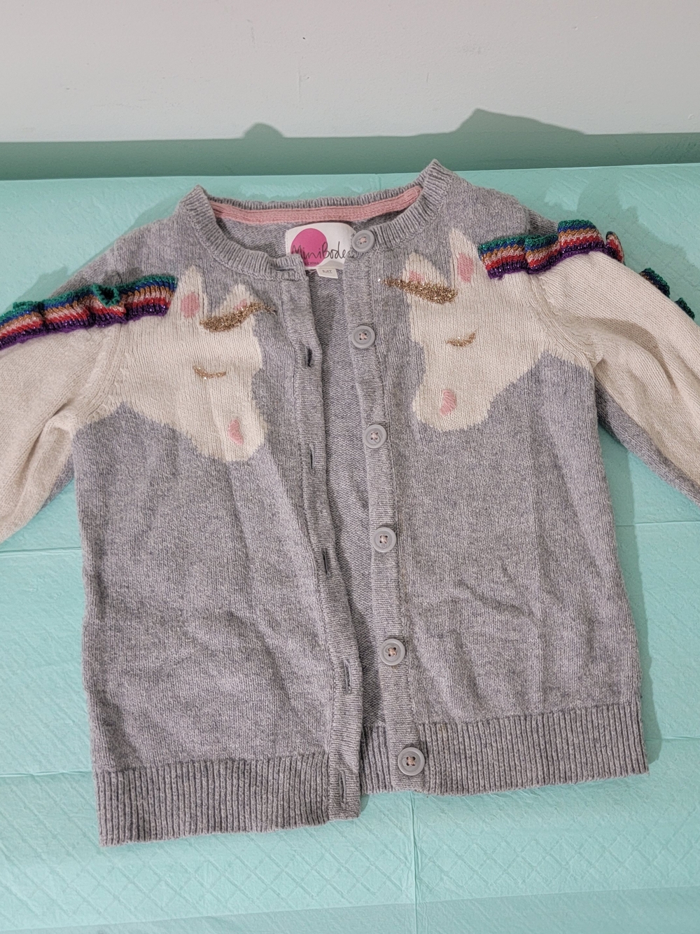 Mini Boden Girls' Gray Unicorn Cardigan